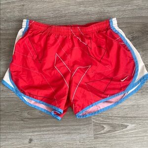 Nike Red Athletic Shorts with Blue Trim